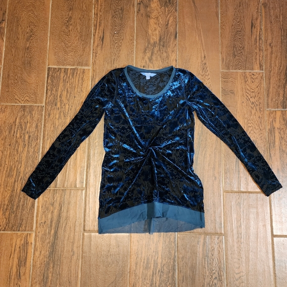 Simply Vera XS burnout semi sheer teal blue velvet long sleeve Top - Picture 7 of 12